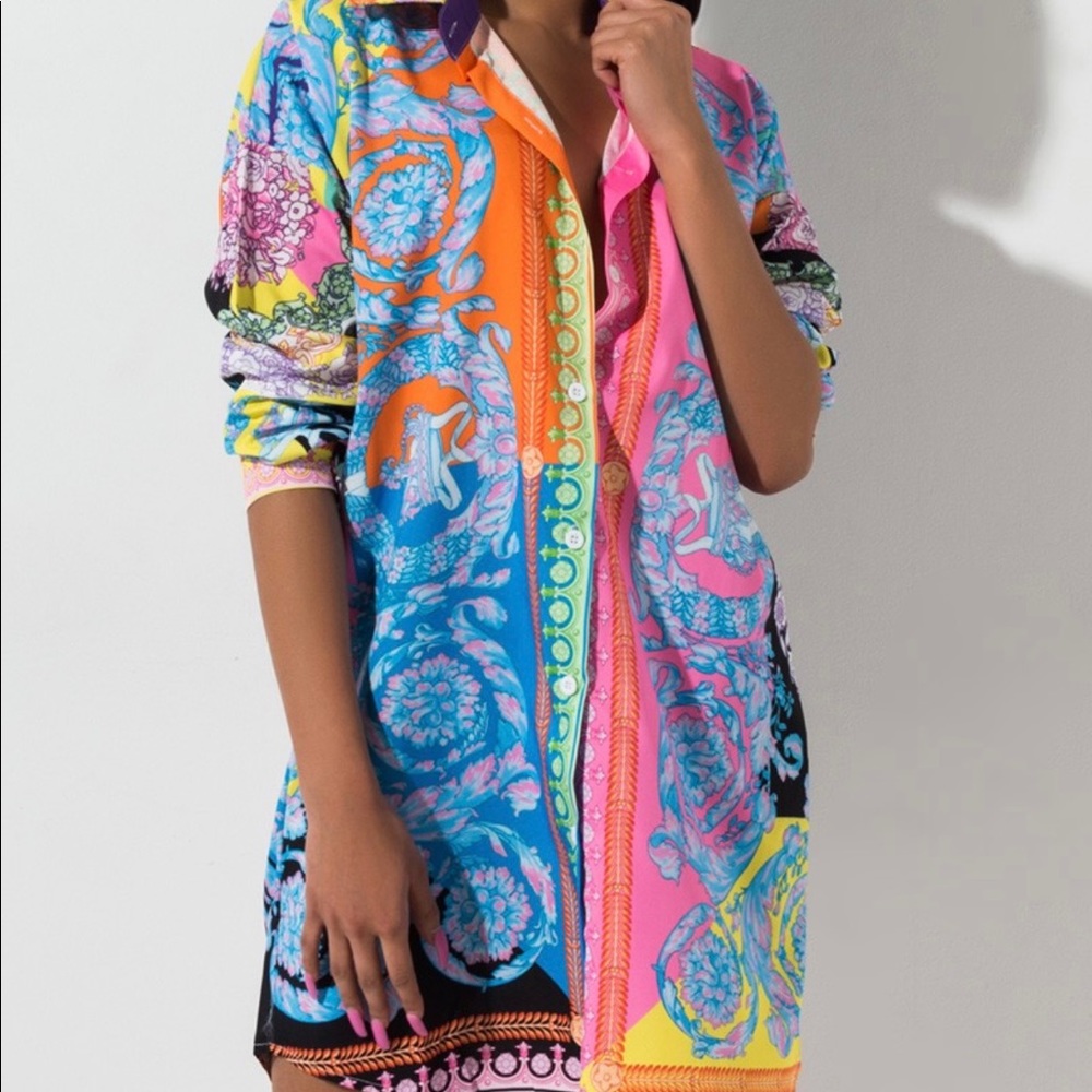 Akira Baroque printed button down shirt dress